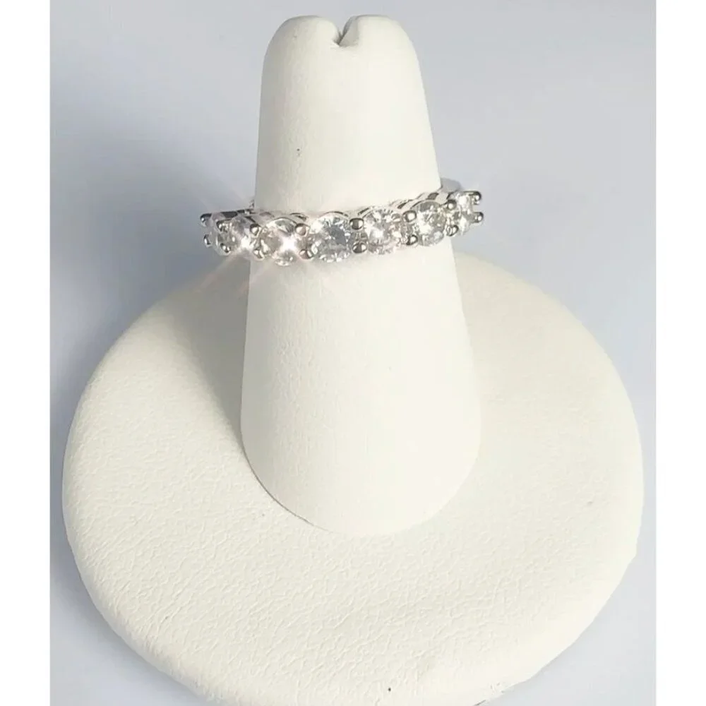 Cubic Zirconia Silver Tone Band Ring Size 6 to 10